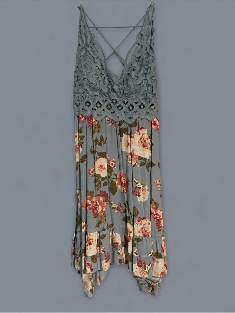 Rue21 Floral High-Low Dress in Slate Blue and Rose